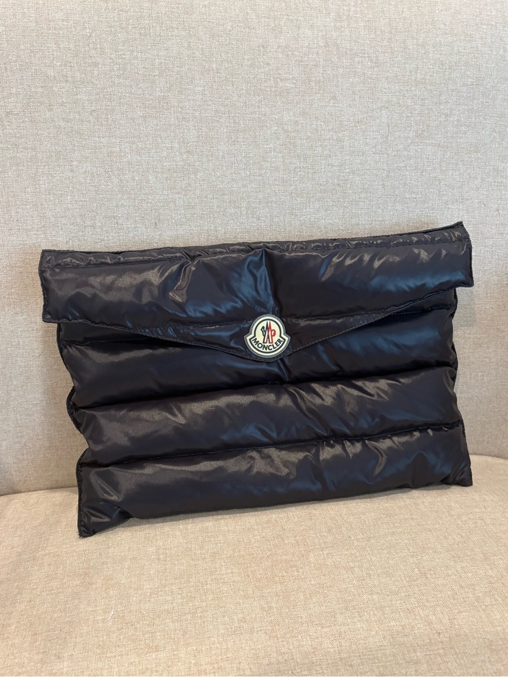 Moncler Black Quilted Puffer Clutch with Logo Patch